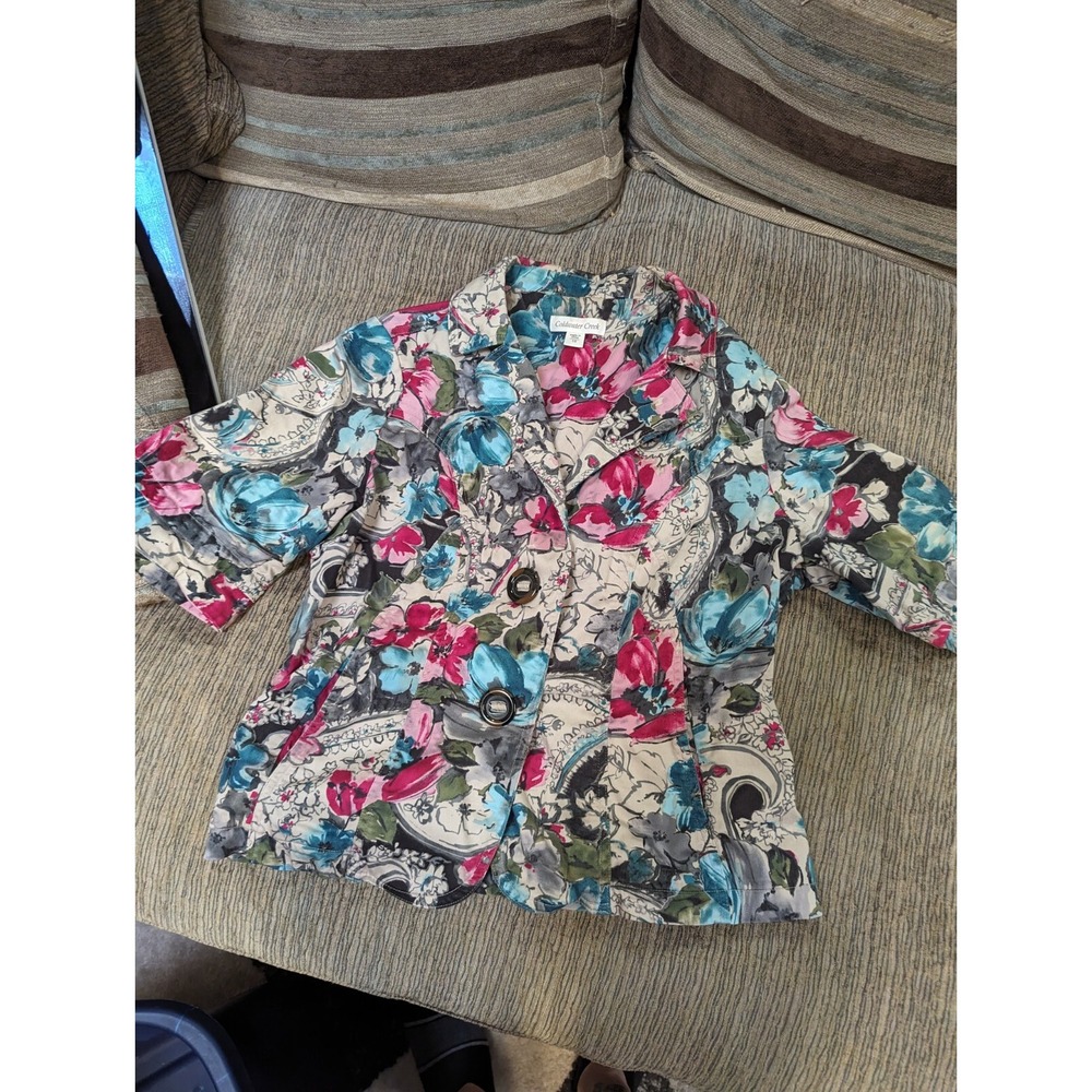 Coldwater Creek size 10 womens multicolor 2 button blazer short sleeve jacket‎